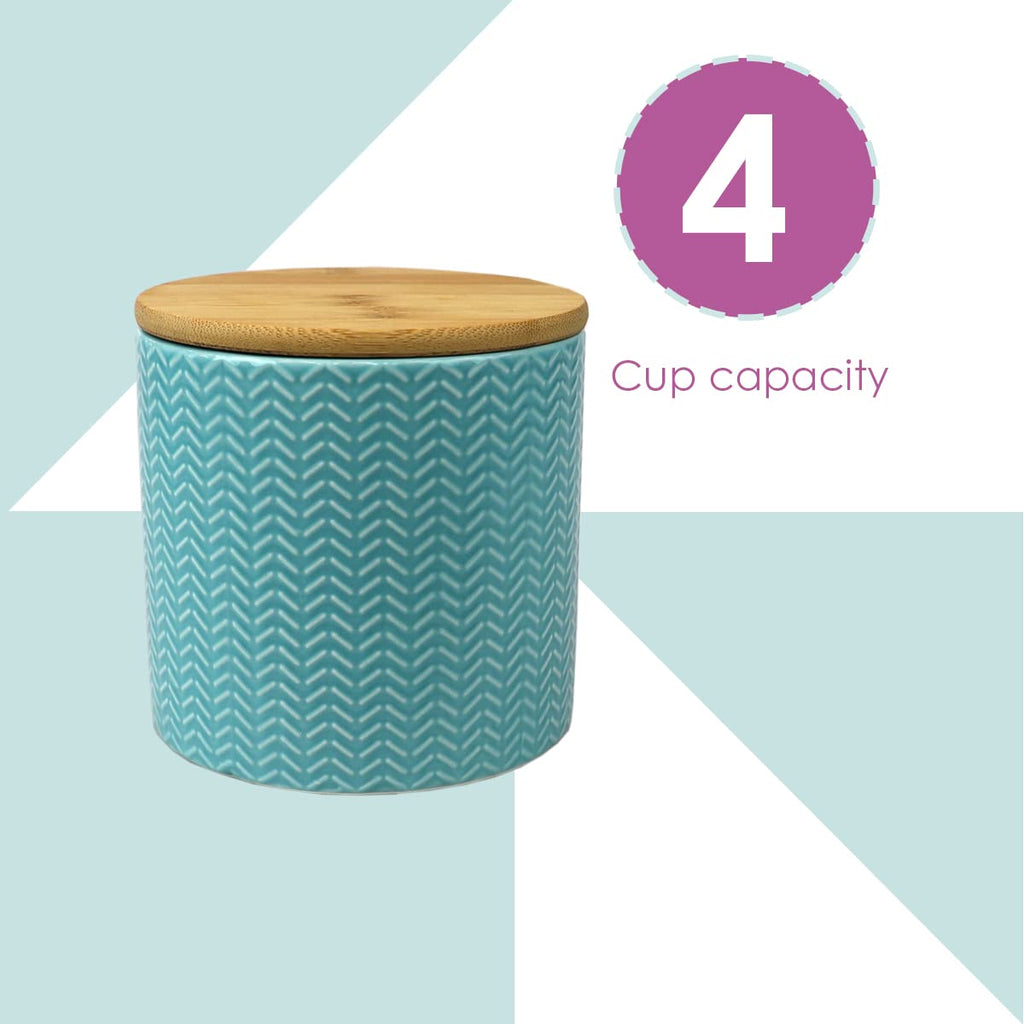Small Wave Design Kitchen Canister (Turquoise) Modern Canister Sets Counter | With Bamboo Lid | Perfect For Storing