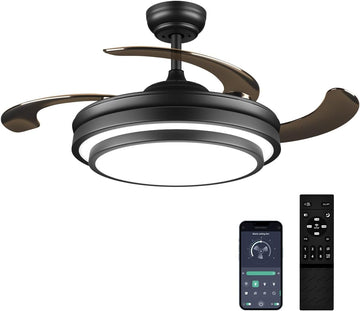 42 Inch Black Modern Ceiling Fan with Lights and APP Control,Retractable Fandelier Celing Fan with Light, 6