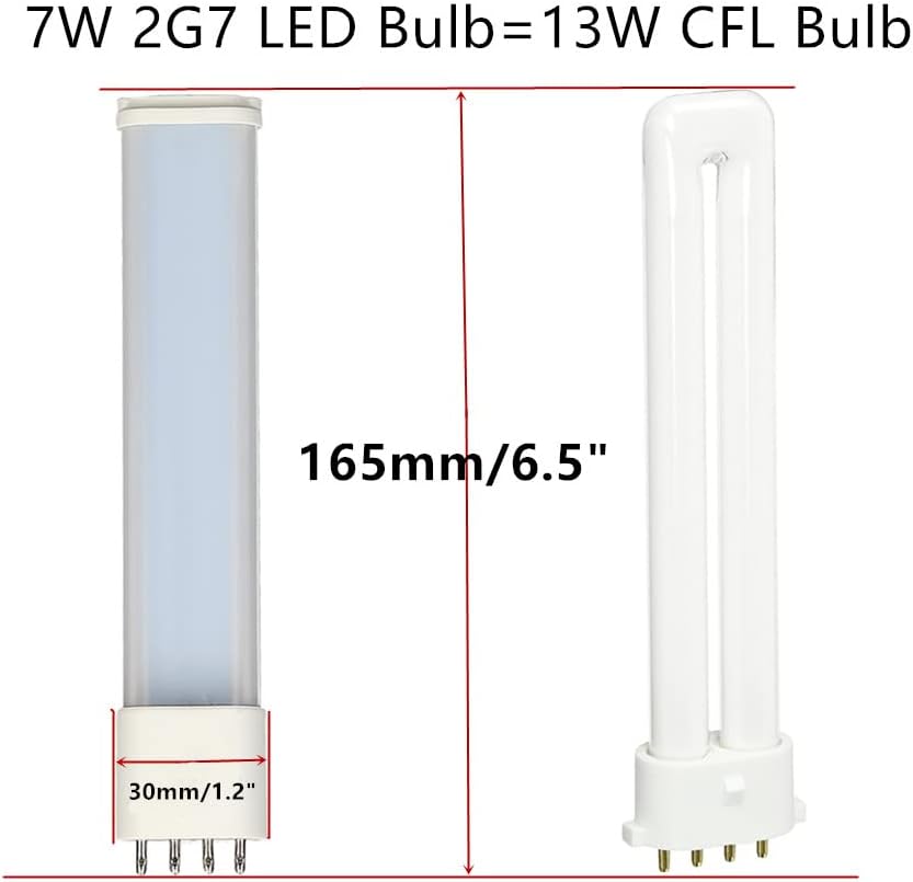 6000K Daylight AC120V 7W 2G7 2GX7 LED Horizontal PL Bulb, 13W 4 Pin Fluorecent CFL Lamp Replacement, Compatiable