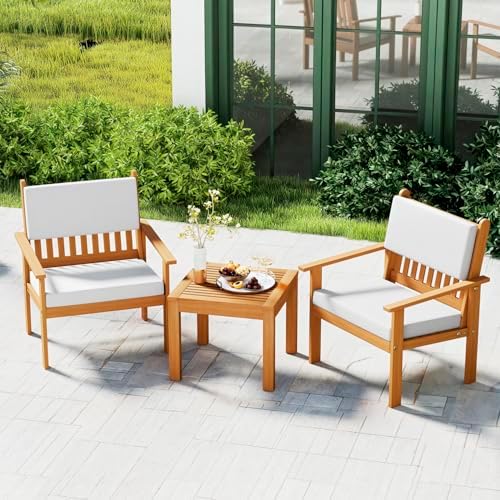 3-Piece Acacia Wood Outdoor Patio Furniture Set - Bistro for Backyard, Garden & Porch
