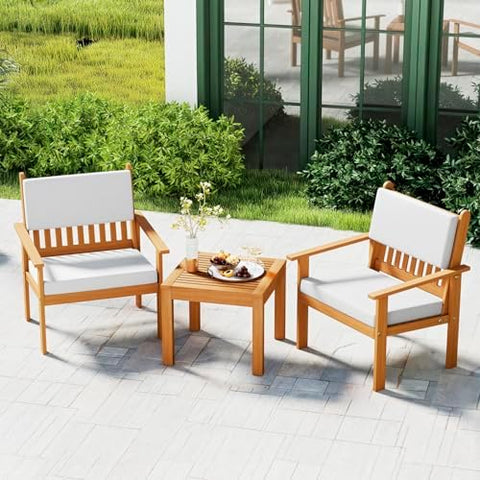 3-Piece Acacia Wood Outdoor Patio Furniture Set - Bistro for Backyard, Garden & Porch