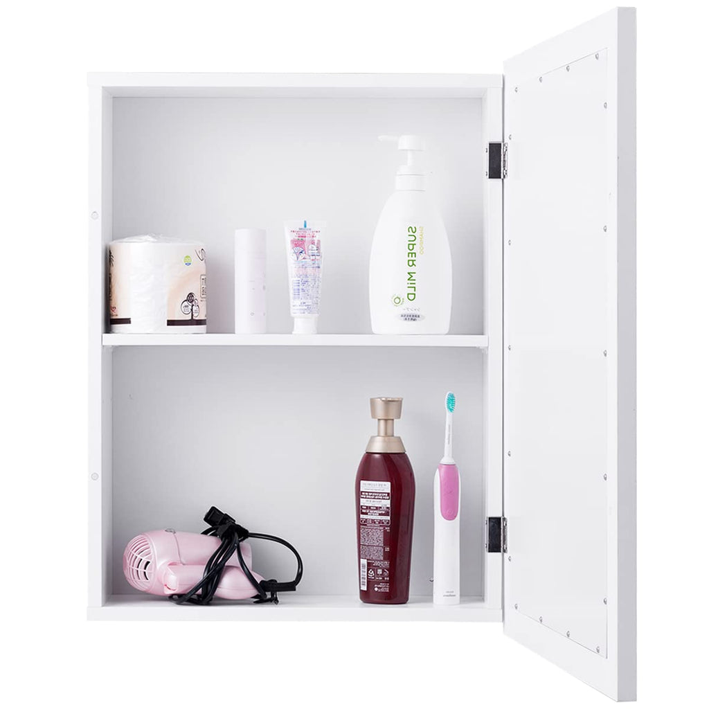 Mirrored Bathroom Cabinet, Wall Mount Storage Cabinet with Single Doors, Hanging Medicine Cabinet (White)