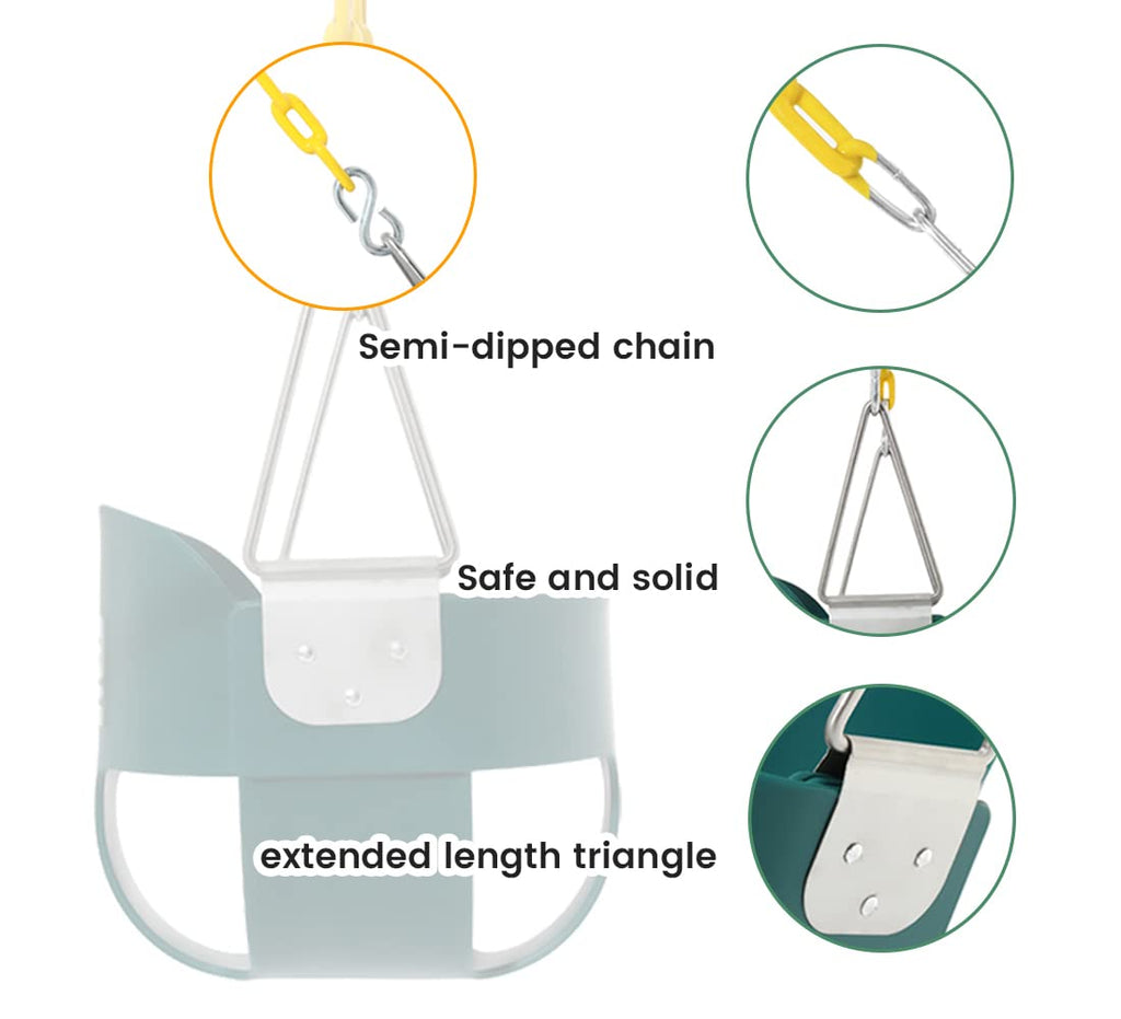 59 High Back Full Bucket Toddler Swing Seat with Heavy Duty Plastic Coated Chains, Fully Assembled for Playground
