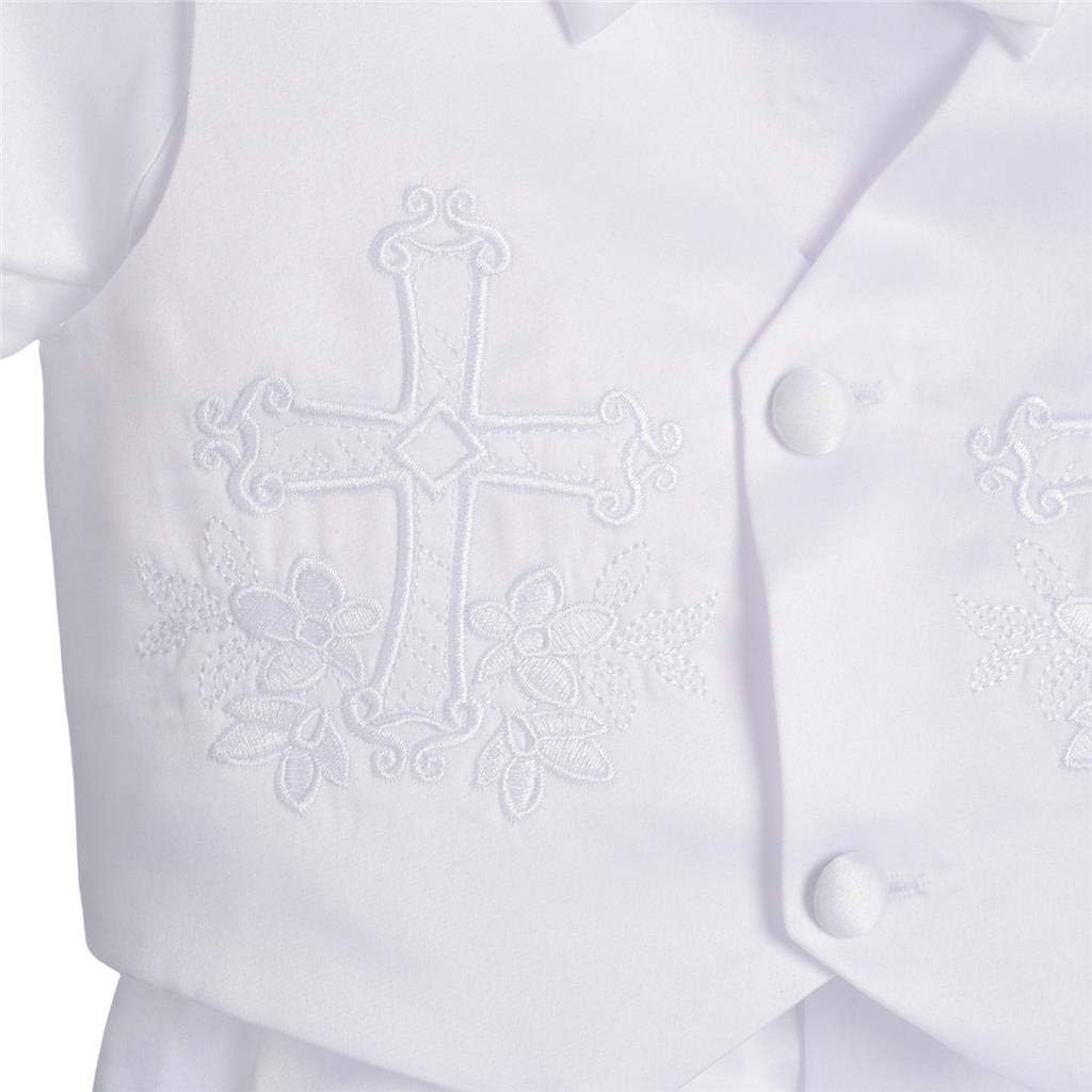 Baby Boys Christening Clothing Baptism Outfits with Bonnet Short Long Sleeve White Suit