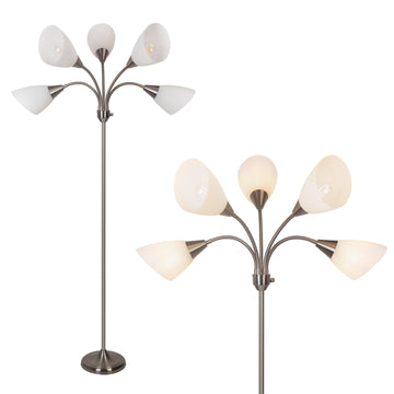 Medusa Floor Lamp Standing Lamp 5 Heads Adjustable Reading Light Large Shade Use E26 A19 Bulb Bedroom Satin Nickel