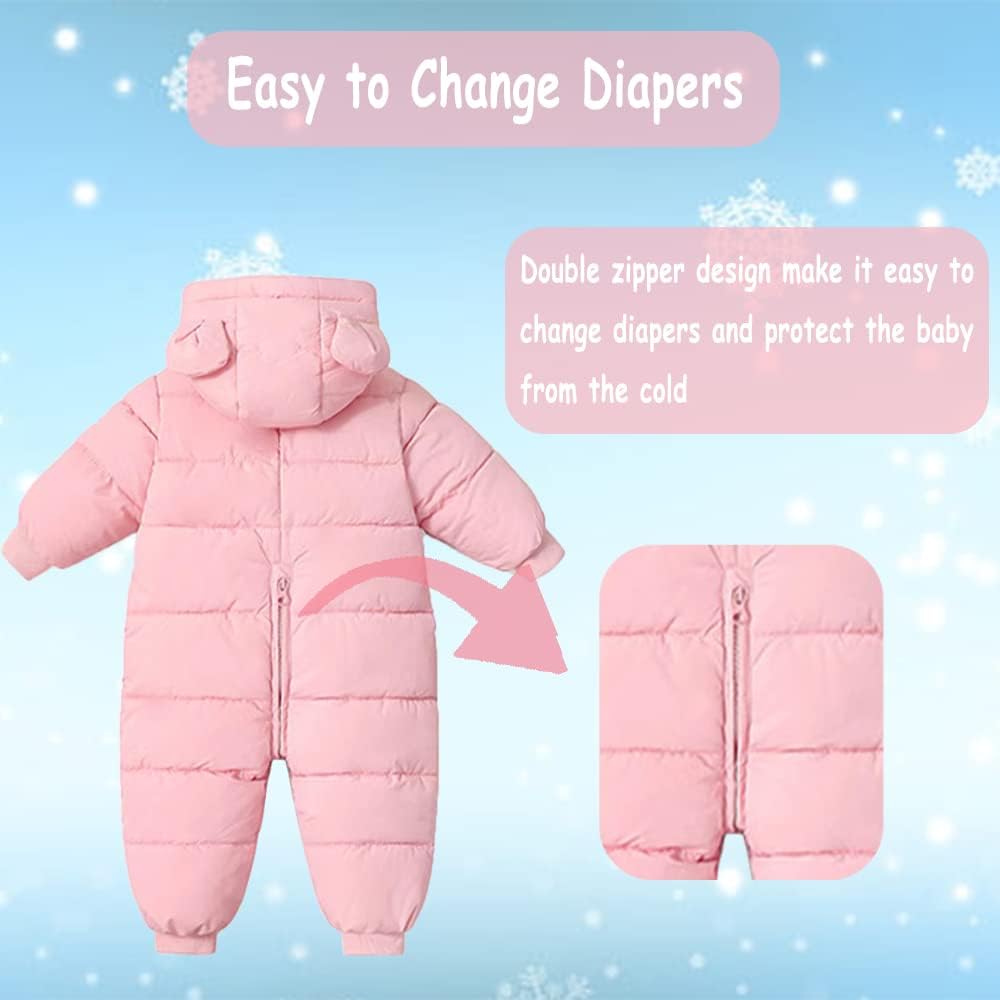 Infant Toddler Snowsuit Cute Baby Bear Suit Winter Coat Warm Hooded Jumpsuit for Boys Girls