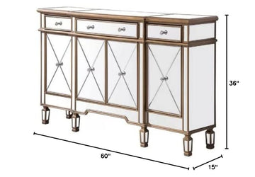 60 Inch Gold Wood Frame Mirrored Panels Andrea Storage Sideboard Buffet Cabinet