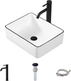 Rectangle Vessel Sink, 16"x12" Above Counter Bathroom Sink Rectangular Small White Ceramic Vessel Sinks for Bathrooms