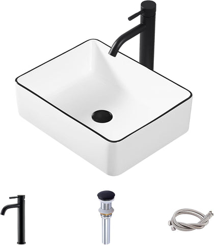 Rectangle Vessel Sink, 16"x12" Above Counter Bathroom Sink Rectangular Small White Ceramic Vessel Sinks for Bathrooms
