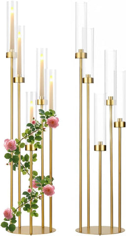 2PCS Floor Candle Holders,Tall Arcylic Candelabra Centerpiece for Tables Candelabra 5 Armntrance Decorations