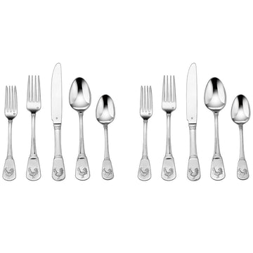 40-Piece Stainless Steel Flatware Set - French Rooster Pattern, Heavy-Gauge Handcrafted Silverware