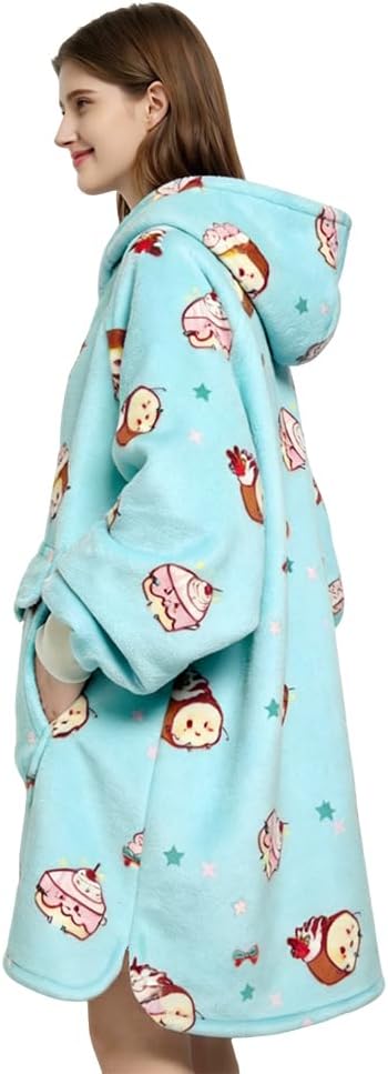 Wearable Hooded Blanket, Sweatshirt Hoodie for Women, Oversized Pullover Jacket Blanket with Front Pocket