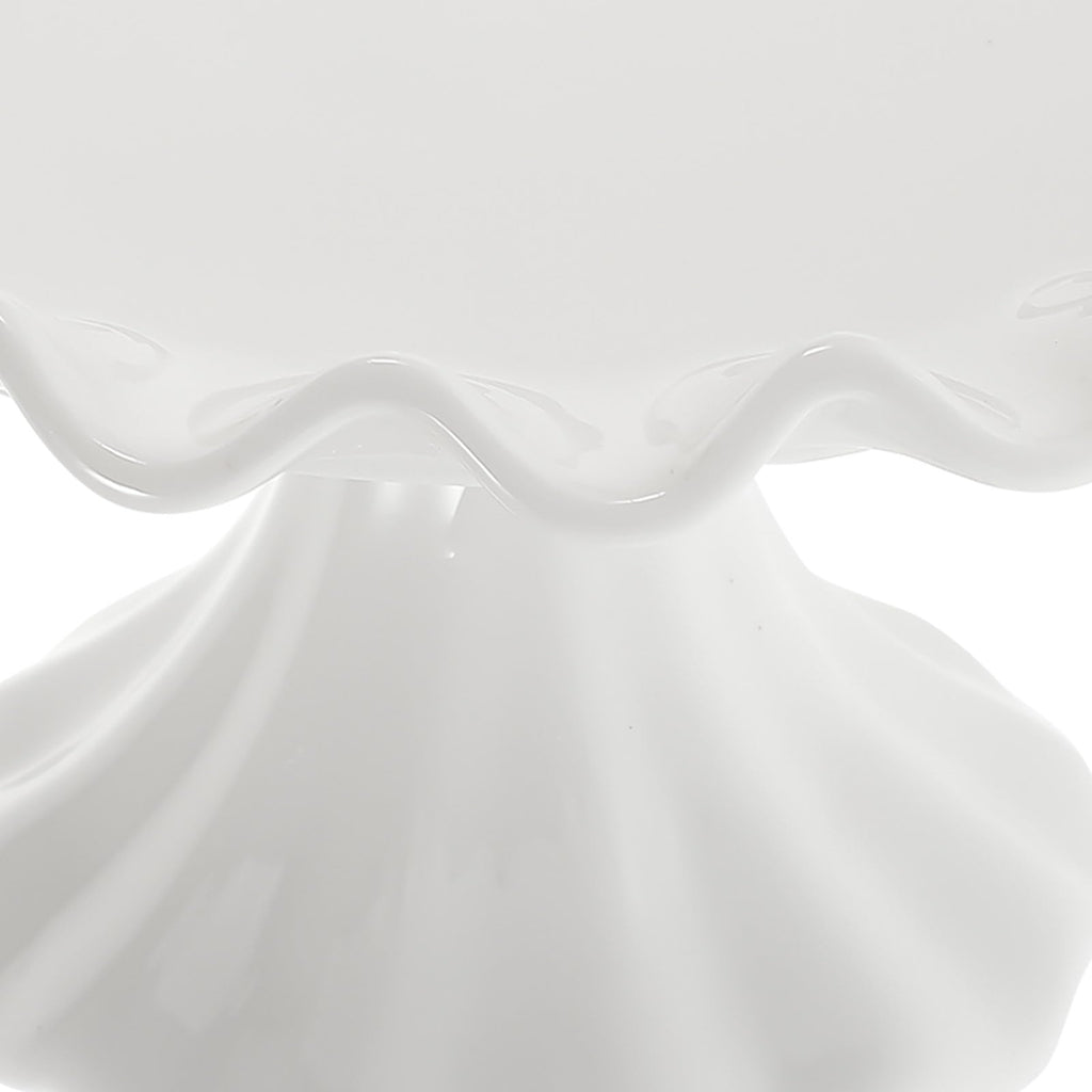 Ceramic Cake Stand Decorative Pedestal Dessert Display Plate with Scalloped Edge 5.70 X 5.70 X 3.54 in for Cupcakes