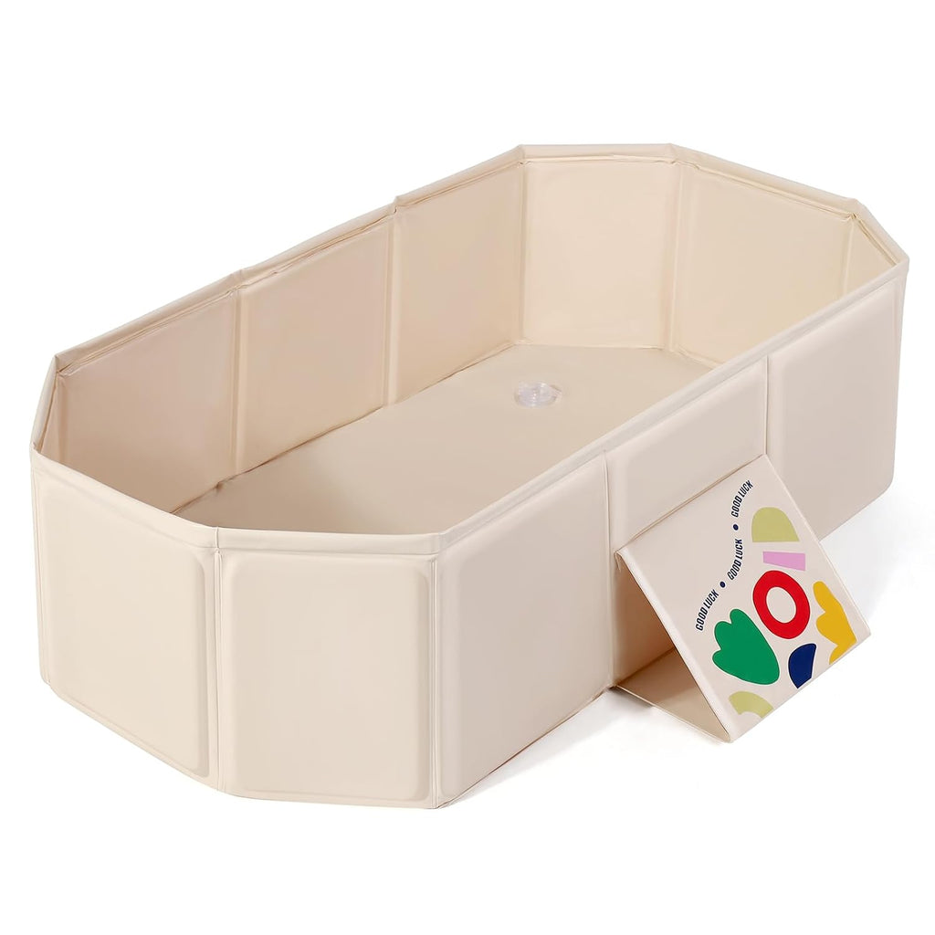 Toddler Bathtub with Side Drain Plug, Portable for Travel, White