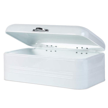 Large, Metal Bread Storage Bin with Lid, 16.3"x9"x6.7", White