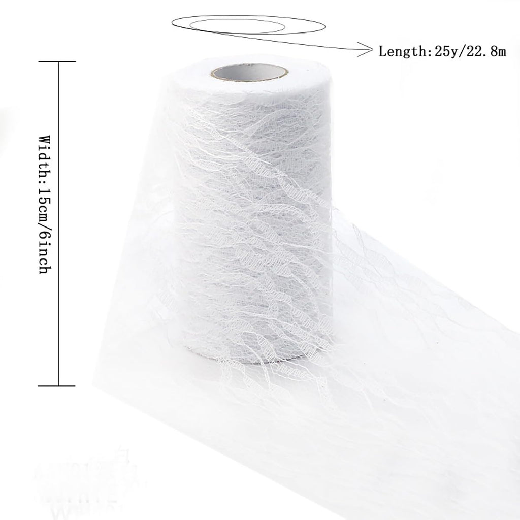 Stiff Tulle Mesh Lace Roll, Wedding Party Decor Lace Trim, White 25 Yards
