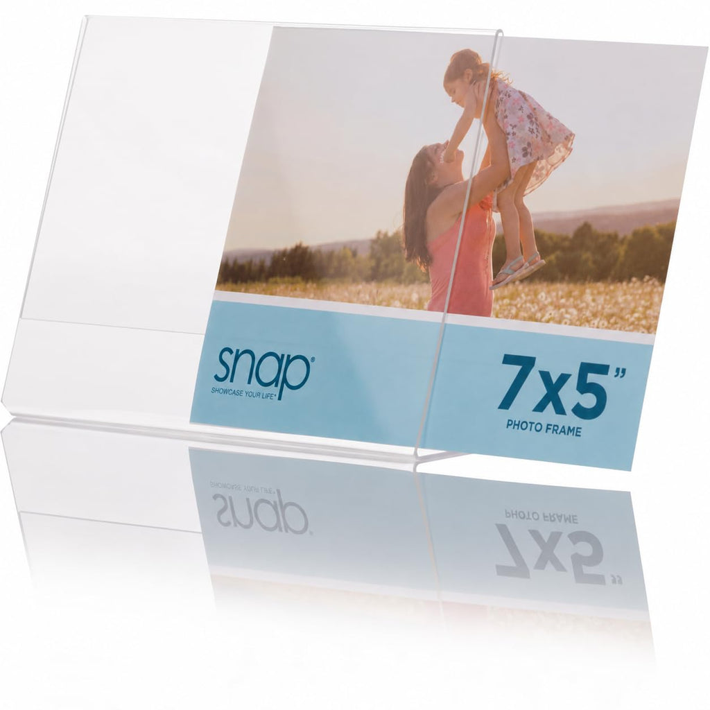 7x5 Clear Picture Frame 12 Pack: Frameless L-Shape Desktop Stand, Photo Frame and Sign Holder, Clear Acrylic Style