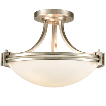 Brushed Nickel Semi Flush Mount Ceiling Light with Milk White Glass