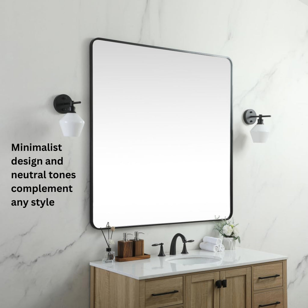 Aura 48"x48" Square Wall Mirror, Bathroom Vanity Mirror, Black