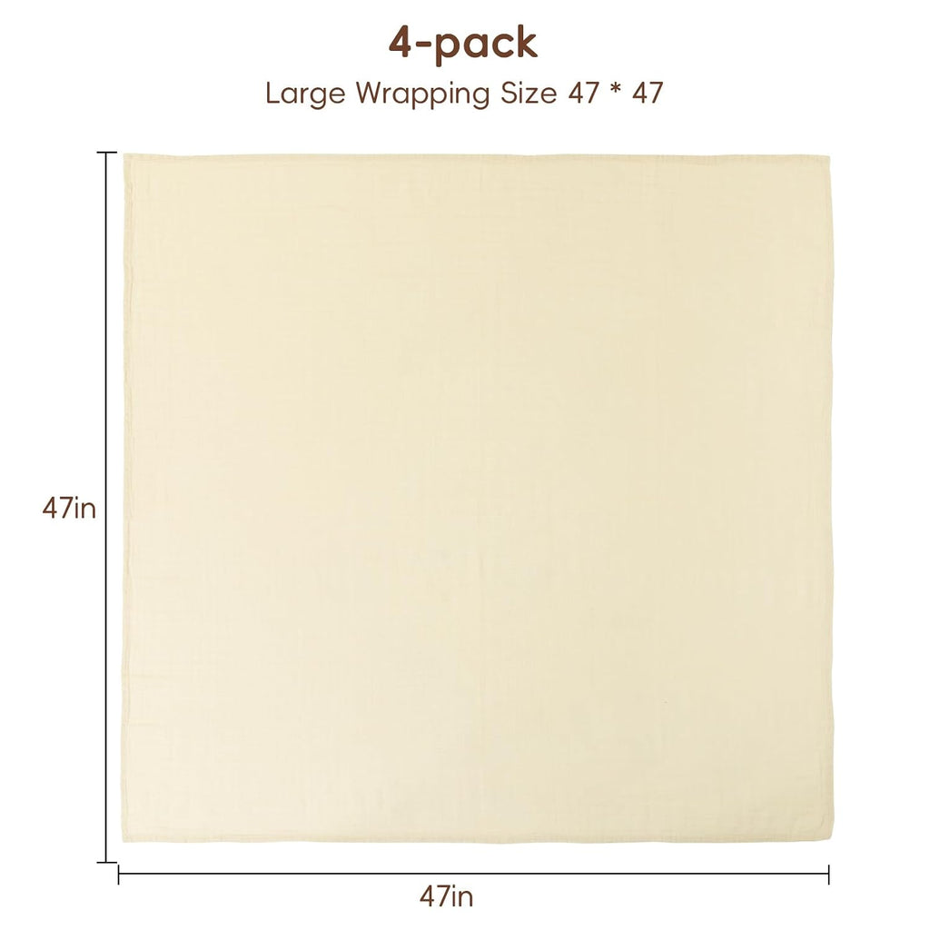 4 Pack Baby Muslin Swaddle Blankets 47" x 47", 100% Cotton Swaddle Wrap for Boys Girls, Ultra Soft Breathable