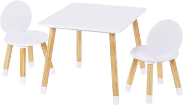 Wooden Toddler Table and Chair Set, Round-Back Design, White
