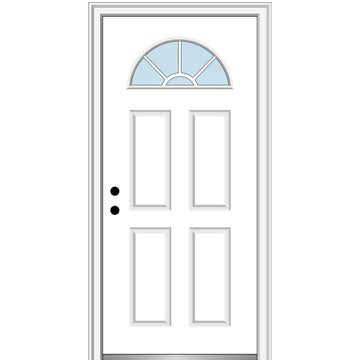 Fiberglass Smooth Primed, Right Hand in-Swing, Prehung Front Door, Wagon Wheel 1/4 Lite 4-Panel, 32" x 80"