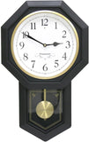 Plastic Pendulum Clock. Westminster Chime Every Hour,Elegant,Traditional Schoolhouse,Home,Office,Living Room,Bedroom. (Black Frame)