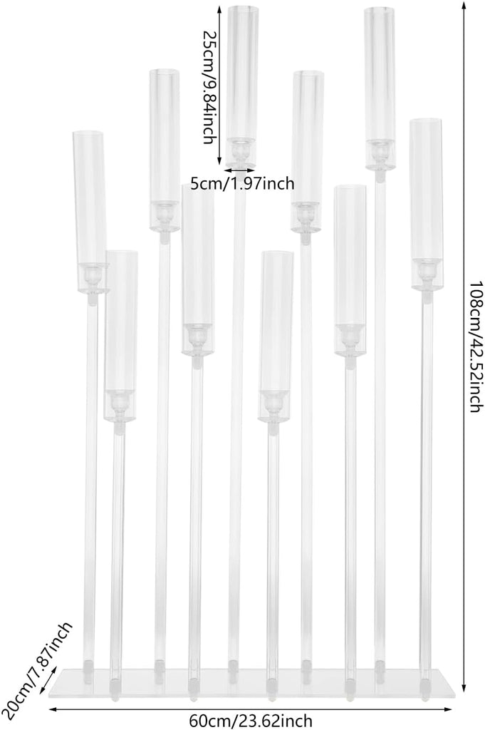 Set of 4 Acrylic Candle Holders with 10 Arms, Clear Modern Rectangular Base Candelabra Centerpiece, Party