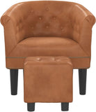 Modern Lounge Chair and Ottoman — Brown Faux Leather