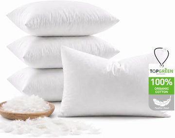 Ogranic Feather Down Lumbar Pillow Insert 12x20, White - Set of 4