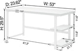 White Computer Desk, Modern Home Office Desk with Storage Shelf, Wood and Metal Writing Study Table Bedroom, 53 Inch