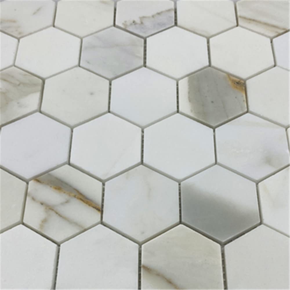 Calacatta Gold Marble 2 inch Hexagon Mosaic Tile Honed Kitchen Bath Wall Floor Backsplash Shower (1 Sheet)