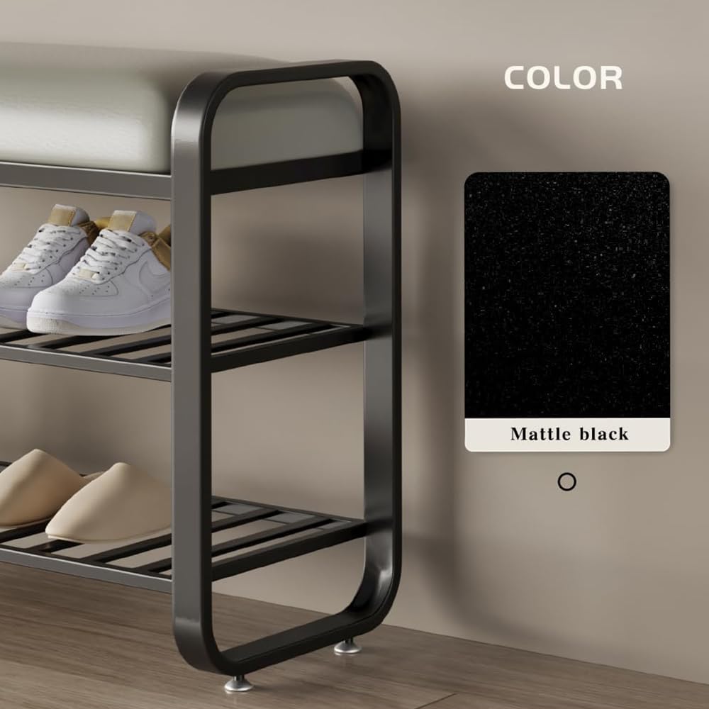 Shoe bench, entryway bench with shoe storage, modern shoe rack bench with cushion upholstered padded seat 3 Tier metal