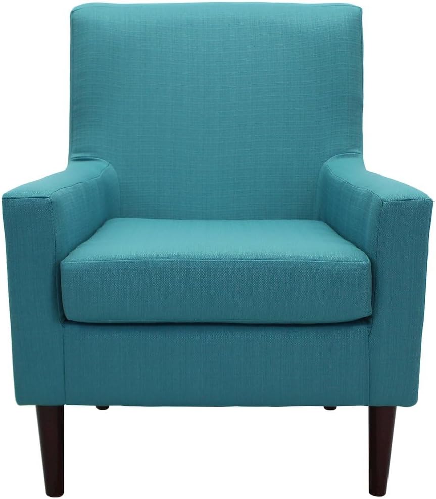 Emma Arm Chair with Wooden Legs, Modern Accent Lounge Chair Bedroom, Comfortable Armchair, Peacock, Klein Fabric