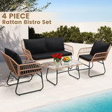 4-Piece Wicker Outdoor Patio Furniture Set - Bistro | Black All-Weather Resistant for Backyard, Garden & Porch