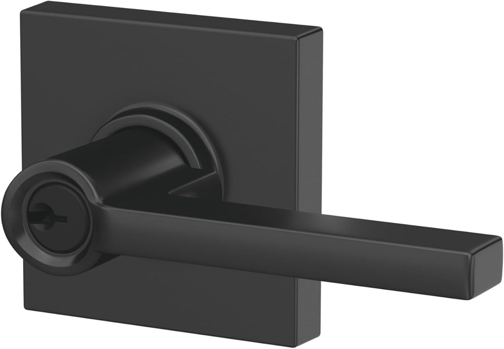 LAT 622 COL Latitude Door Lever with Collins Trim, Keyed Entry Lock, Matte Black