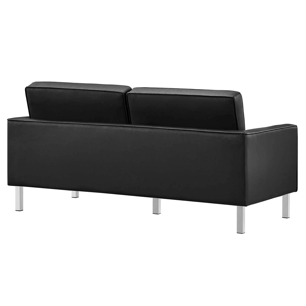 Loft Tufted Button Faux Leather Upholstered Loveseat in Silver Black