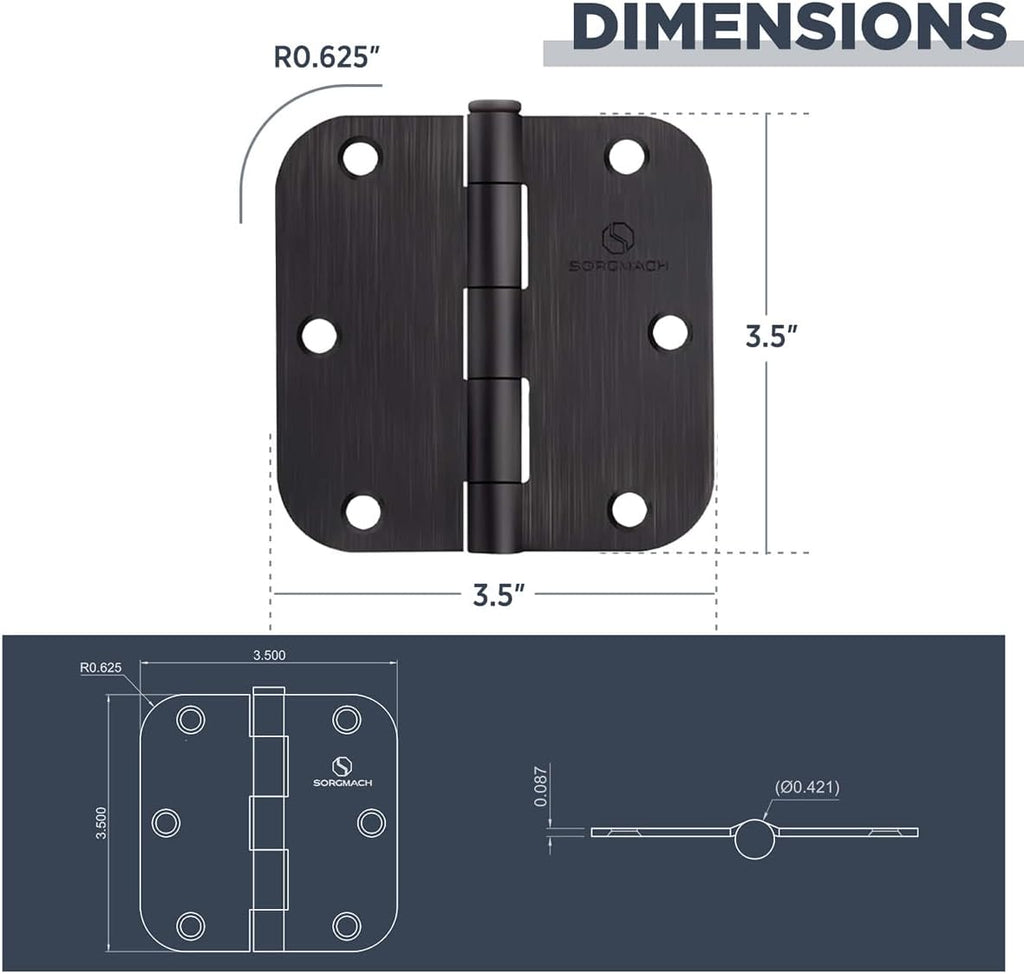 Door Hinges Oil Rubbed Bronze Hinges 3.5 in 5/8" Radius Corners Black Hinge Interior Hinge Hardware 12 Pack