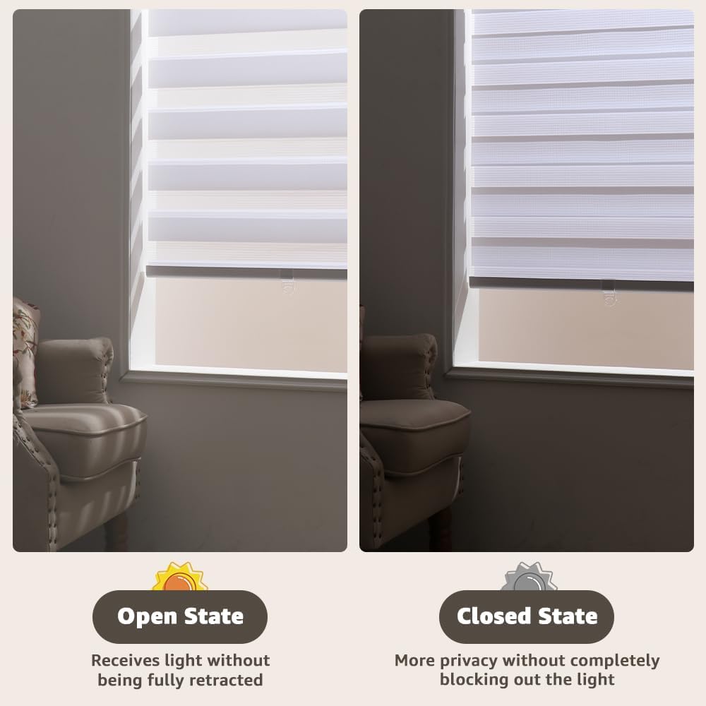 Cordless Zebra Blinds for Window, French Door Blinds Free-Stop Roller Window Shades with Valance 35" W x 90" H, Light