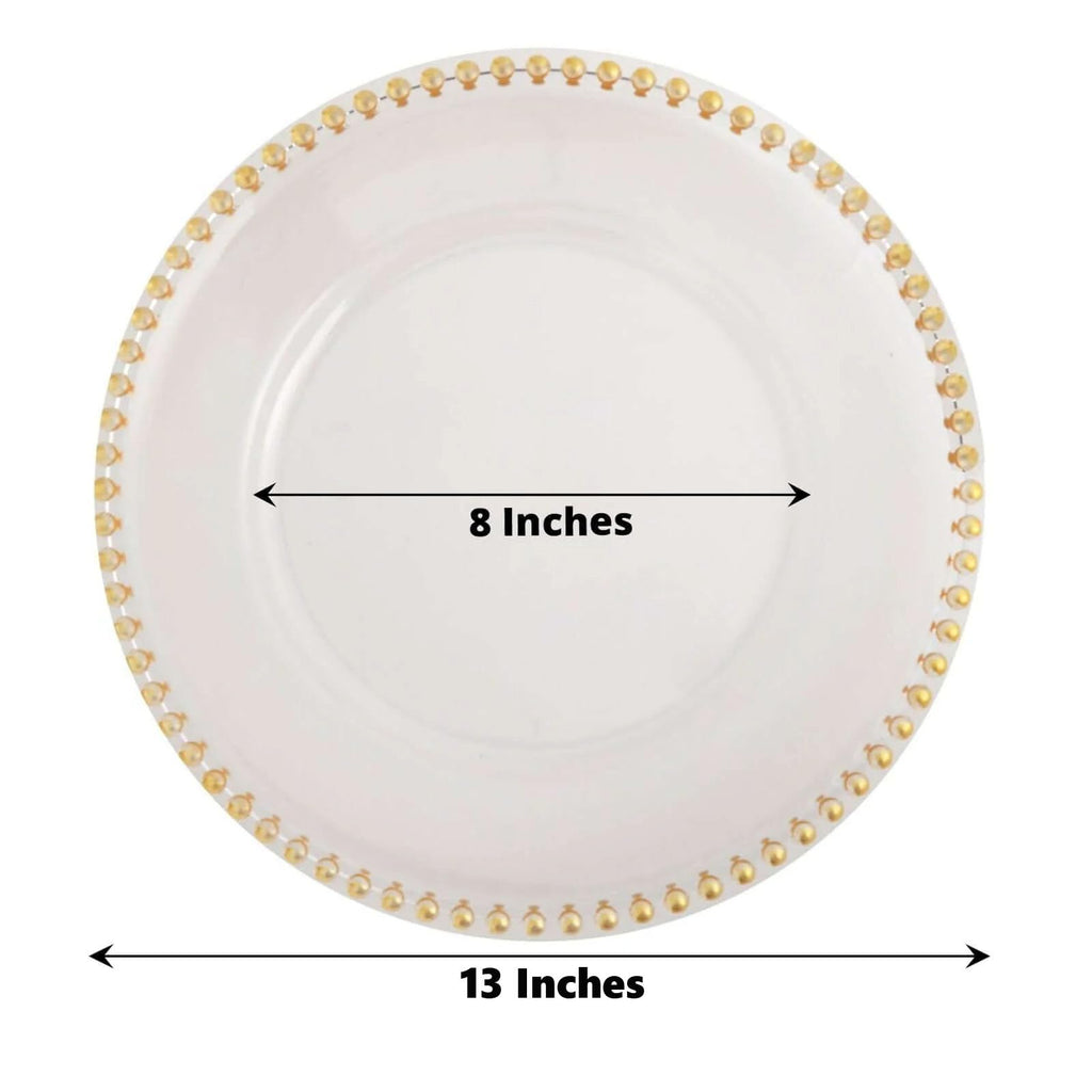 13" Charger Plates - Set of 12 - Gold Round Acrylic Disposable Chargers with Beaded Rim, Ideal for Dinner Party