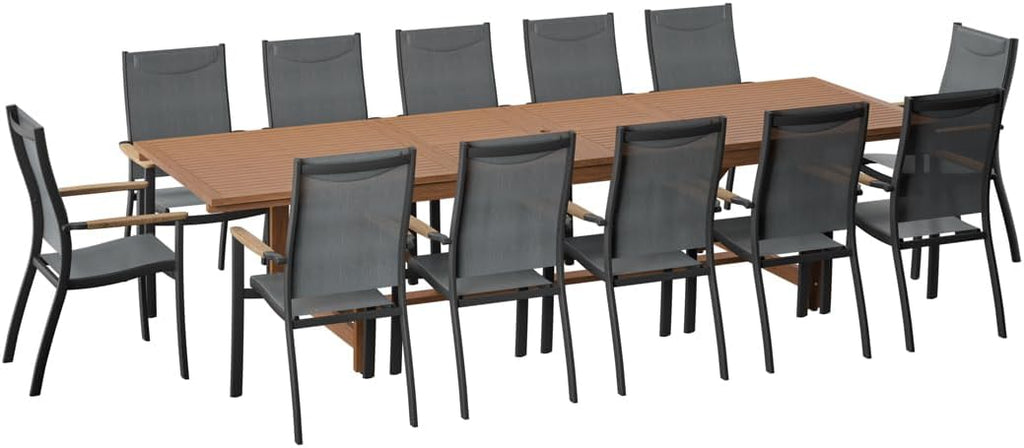 Franklin 13-Piece Teak Finish Wood and Aluminum Rectangular Extendable Patio Dining Set | 100% Teak from Indonesia