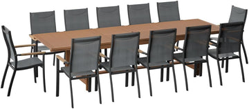 Franklin 13-Piece Teak Finish Wood and Aluminum Rectangular Extendable Patio Dining Set | 100% Teak from Indonesia