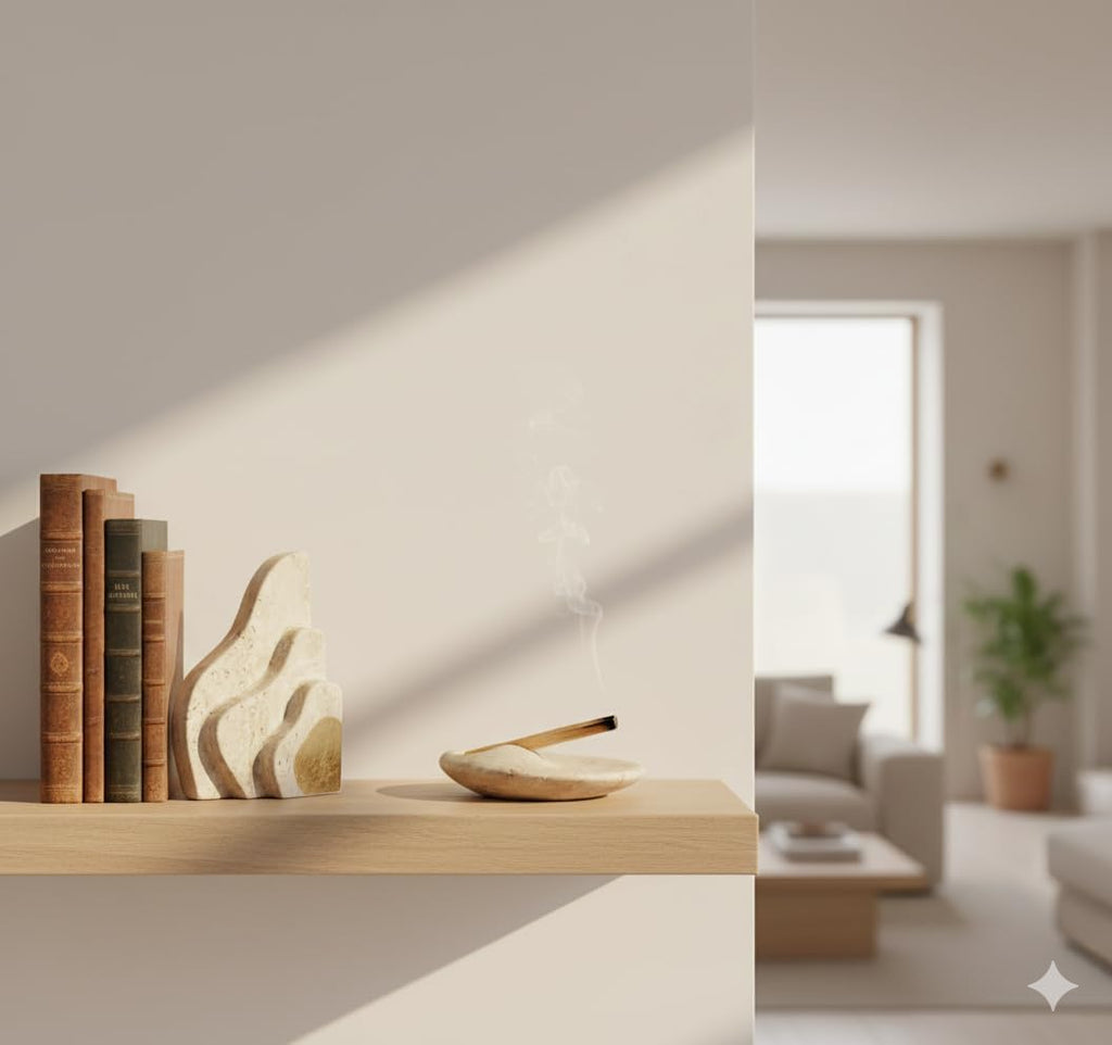 Modern Stone Wave Bookend with Gold Accent - Sculptural Shelf Decor, Heavy Minimalist Book Holder, Contemporary Home