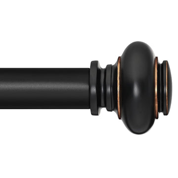 Black Curtain Rods for Windows 48 to 84 Inches Adjustable Decorative 1 Inch Diameter Single Window Curtain Rod Set