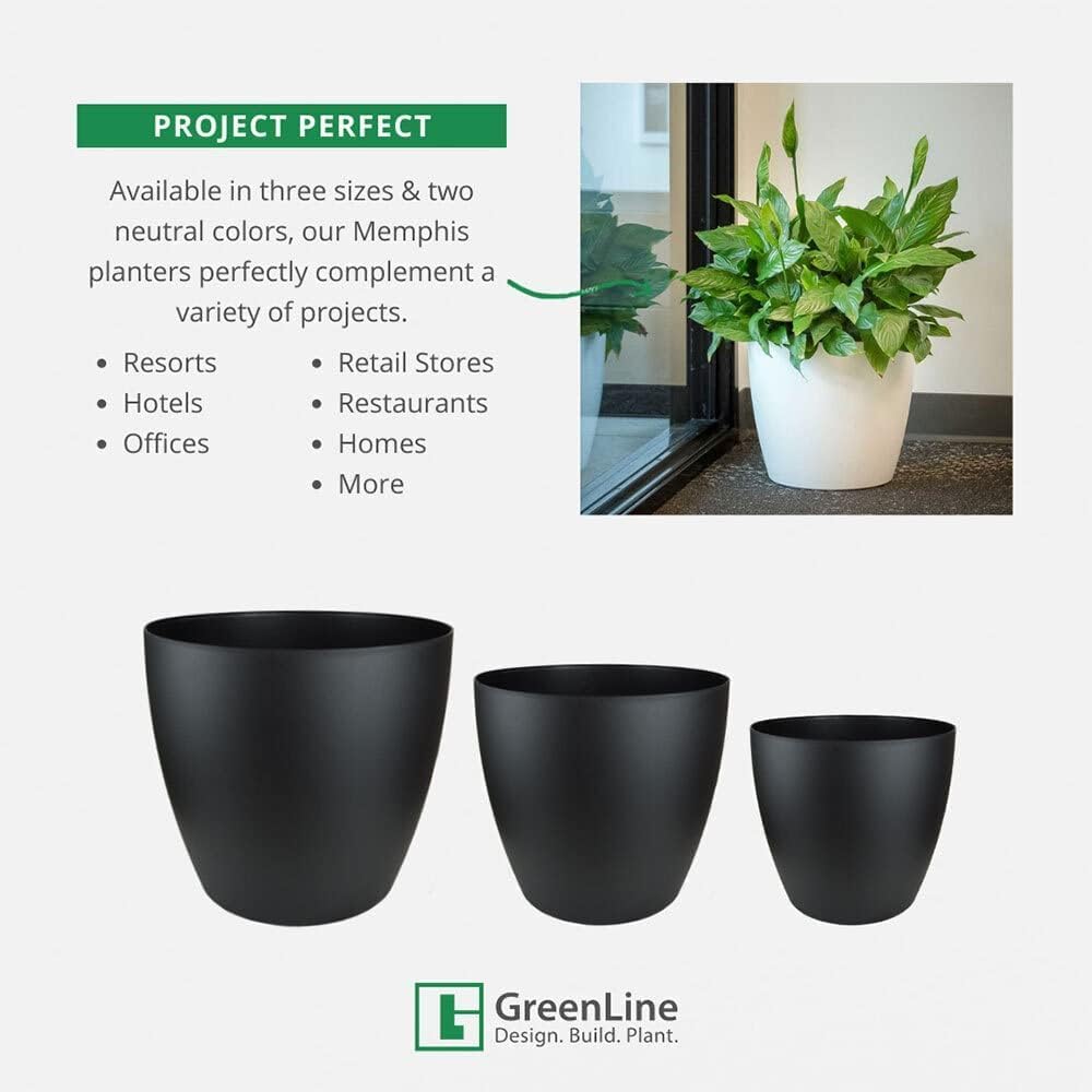 Memphis 15" Round Indoor Floor Planter Pot - Lightweight & Durable Plastic, Modern Design, Made in USA, Recyclable