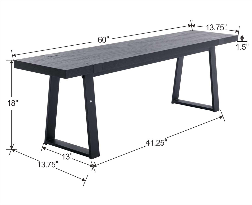 Wooden Dining Bench 60" Industrial Table Benches, Seating Chair Rustic Indoor Benches, Mid Century Kitchen Bench with