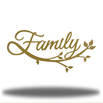 Family Cursive Word Metal Sign Wall Decor | Heavy-duty Wall Decor | Made in USA (Gold, 24")