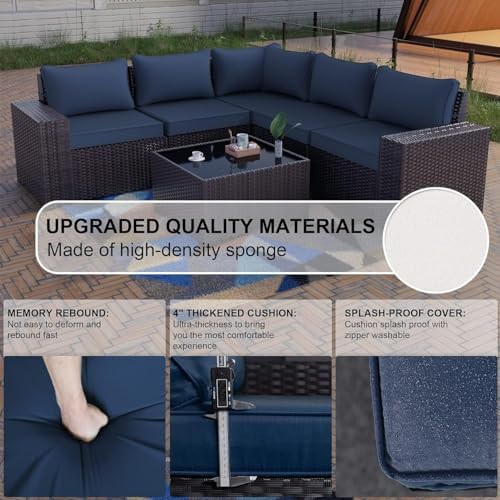 6-Piece Wicker Outdoor Patio Furniture Set | Navy Blue for Patio, Garden & Porch