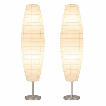 Paper Floor Lamp Set of 2, 59" Tall Modern Standing Lamps, Asian Style Rice Paper Shade Lantern Lights, 2-Pack