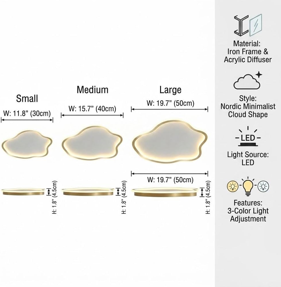 Minimalist Bedroom Cloud Flush Mount Ceiling Light, Modern White Bedroom Lamp, Creative Acrylic Ceiling Light Fixture